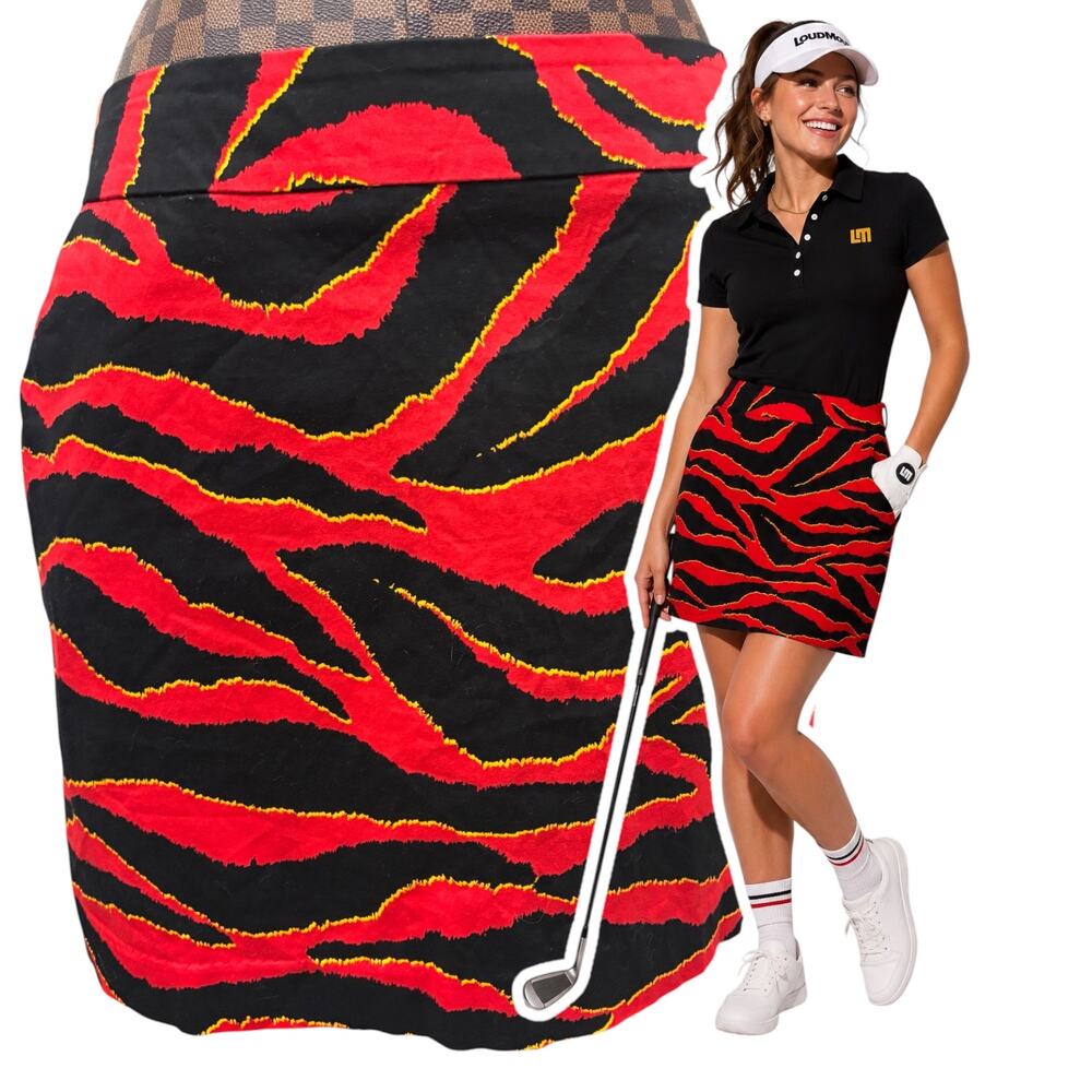 Loudmouth Golf Ladies Skirt Size 6 Red Black Animal Print Y2K Stretch Golf Punk